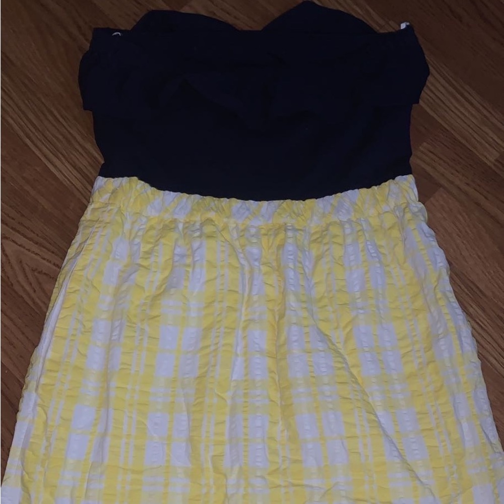 Navy & Yellow Striped Strapless Lilly Pulitzer Dress